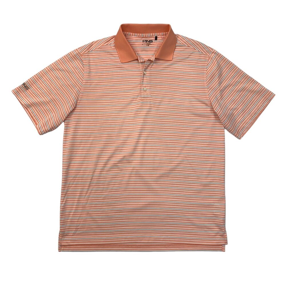 Ping Polo Shirt Mens L Large Creamsicle Striped Short Sleeve Performance Golf